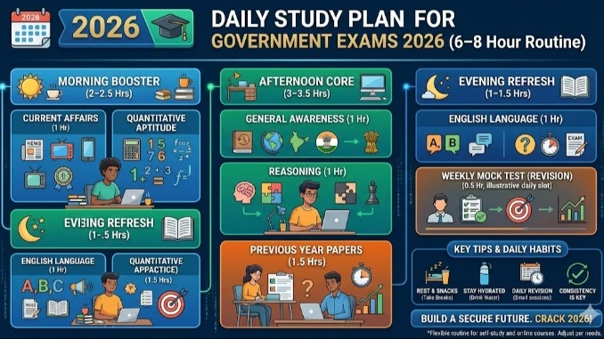 Daily Study Plan for Government Exams 2026 (6–8 Hour Routine)