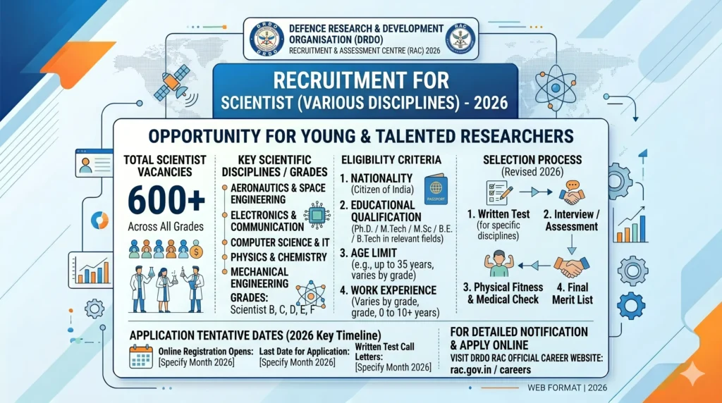 DRDO RAC Scientist Recruitment 2026: Apply Online for Scientist C, D and E Posts